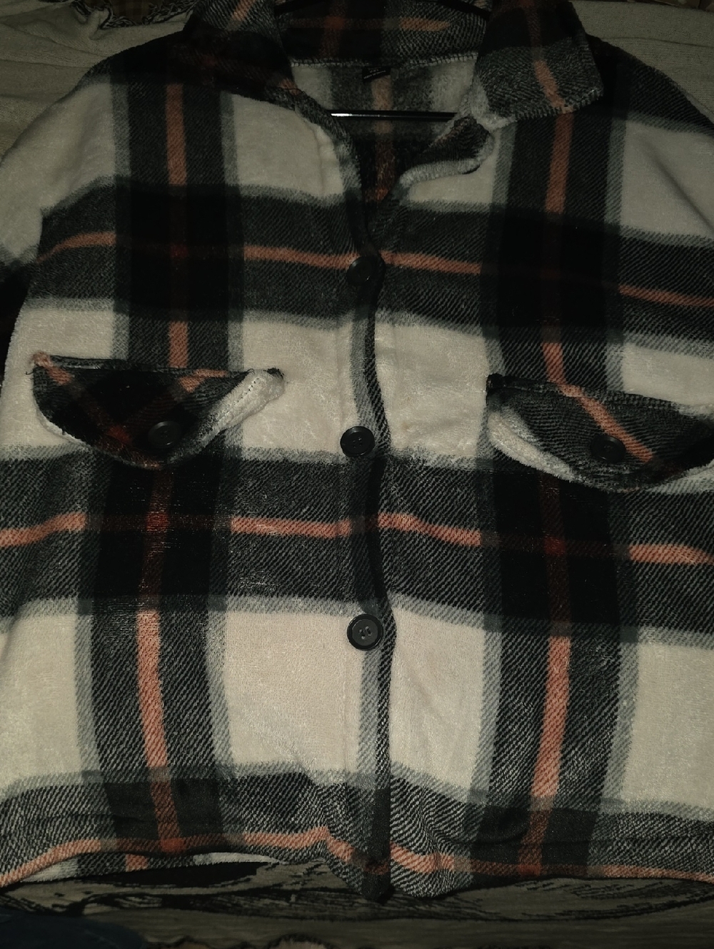 SHEIN Black, White & Brown Plaid Teddy Jacket